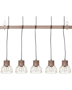 Beliani Riippuvalaisin 5 Polttimoa Vaalea Puu/Messinki Varada New