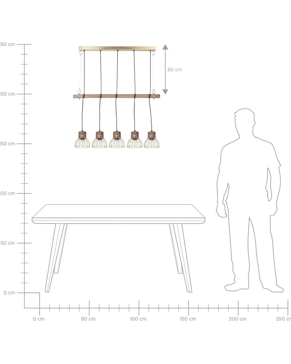 Beliani Riippuvalaisin 5 Polttimoa Vaalea Puu/Messinki Varada New