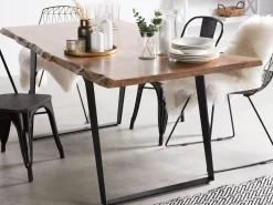 Beliani Ruokapoyta Akaasia Vaalea Puu/Musta 180 X 90 Cm Jaipur Hot