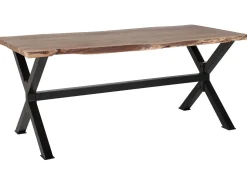 Beliani Ruokapoyta Akaasia Vaalea Puu/Musta 200 X 95 Cm Valbo New