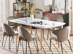 Beliani Ruokapoyta Jatkettava Marmorikuvio Valkoinen/Kulta 160/200 X 90 Cm Mosby Cheap