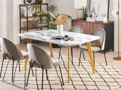 Beliani Ruokapoyta Jatkettava Marmorikuvio Valkoinen/Kulta 160/200 X 90 Cm Mosby Cheap