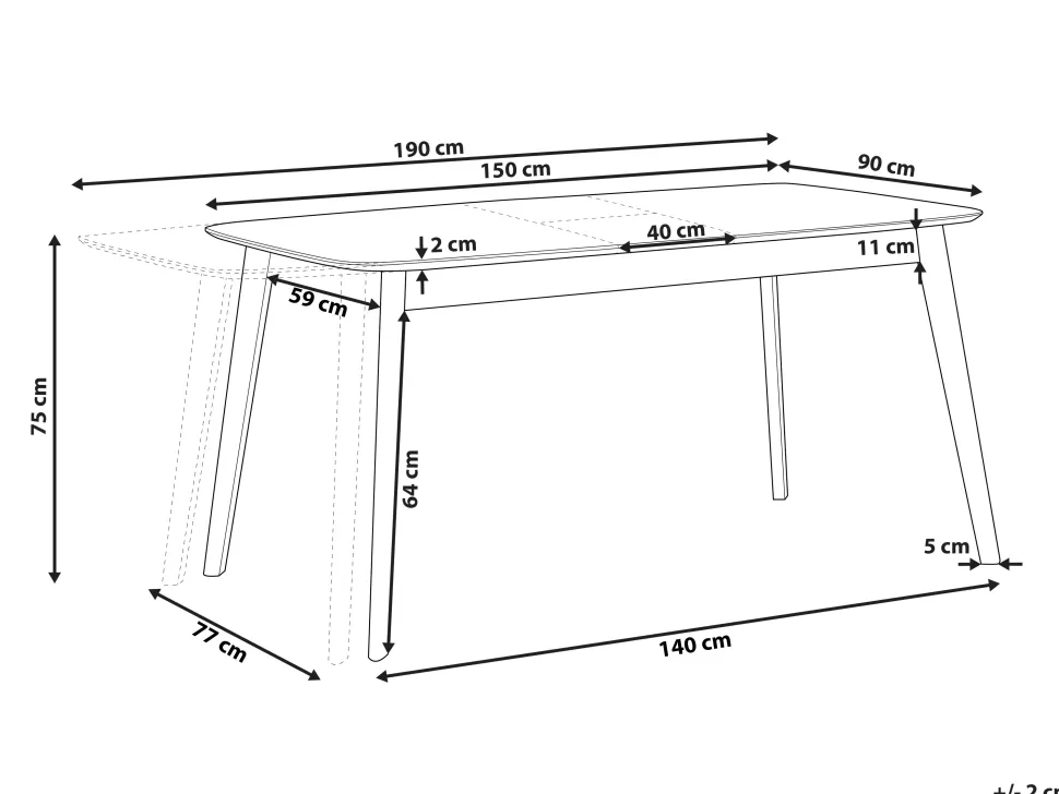 Beliani Ruokapoyta Jatkettava Vaalea Puu 150/190 X 90 Cm Madox Store