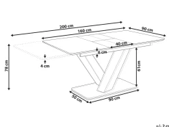 Beliani Ruokapoyta Jatkettava Valkoinen 160/200 X 90 Cm Saltum Outlet