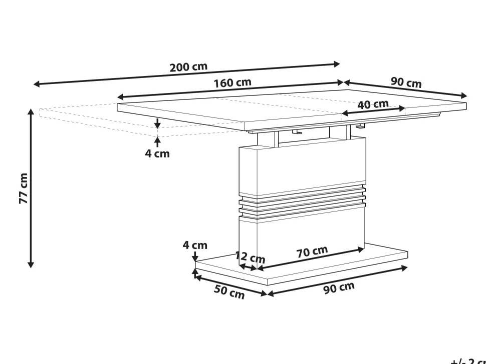 Beliani Ruokapoyta Jatkettava Valkoinen 160/200 X 90 Cm Santana Shop