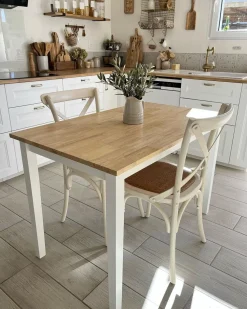 Beliani Ruokapoyta Kumipuu Vaalea Puu/Valkoinen 114 X 68 Cm Georgia Flash Sale