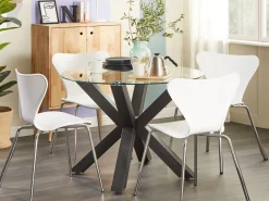 Beliani Ruokapoyta Lasitasolla Rauta Musta 100 Cm Otium Discount