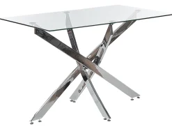 Beliani Ruokapoyta Lasitasolla Rauta Hopea 120 X 70 Cm Maramo Shop