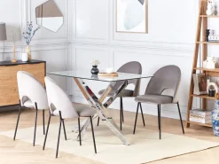 Beliani Ruokapoyta Lasitasolla Rauta Hopea 120 X 70 Cm Maramo Shop