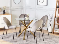 Beliani Ruokapoyta Lasitasolla Rauta Kulta 90 Cm Savoni Flash Sale