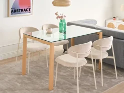 Beliani Ruokapoyta Lasitasolla Teras Vaalea Puu 130 X 80 Cm Tavira New