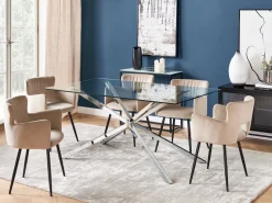 Beliani Ruokapoyta Lasitasolla Teras Hopea 160 X 90 Cm Cora Outlet