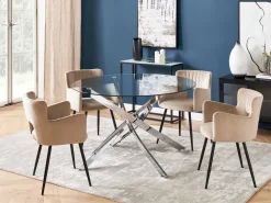 Beliani Ruokapoyta Lasitasolla Teras Hopea 120 Cm Maramo Cheap