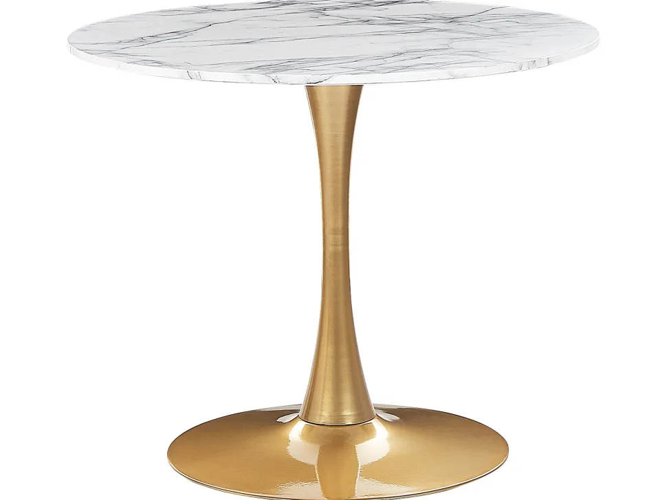 Beliani Ruokapoyta Marmorikuvio Valkoinen/Kulta 90 Cm Boca Clearance