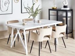 Beliani Ruokapoyta Marmorikuvio Valkoinen 160 X 90 Cm Grieger Clearance