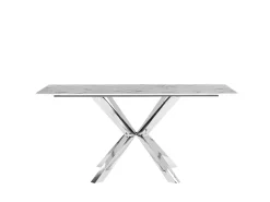 Beliani Ruokapoyta Marmorikuvio Valkoinen/Hopea 160 X 90 Cm Sabrosa Discount