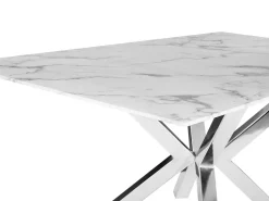 Beliani Ruokapoyta Marmorikuvio Valkoinen/Hopea 160 X 90 Cm Sabrosa Discount