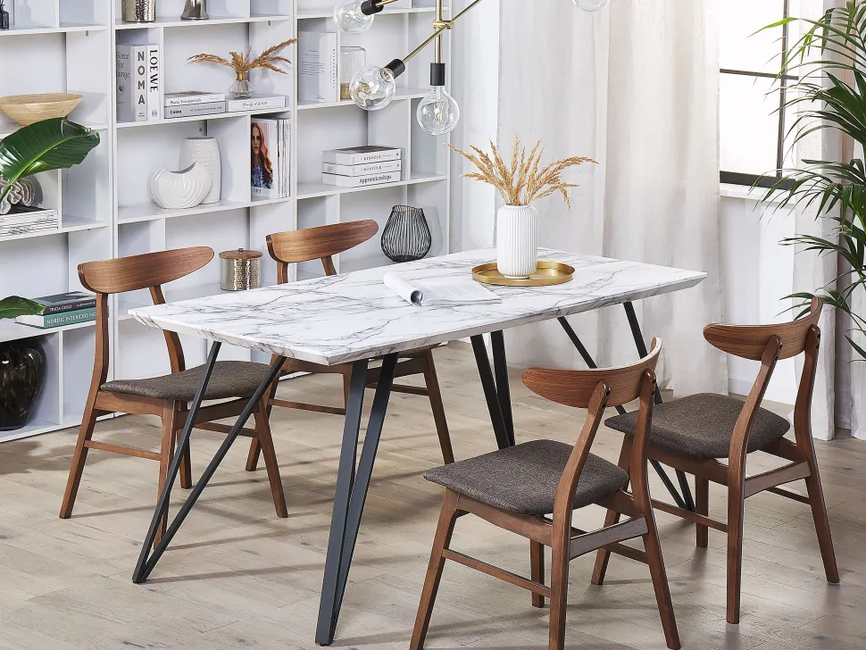 Beliani Ruokapoyta Marmorikuvio Valkoinen/Musta 150 X 80 Cm Molden Sale