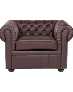 Beliani Ruskea Nahkaverhoiltu Nojatuoli Chesterfield Store
