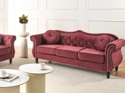 Beliani Samettinen 3-Istuttava Punainen Sohva Skien Clearance