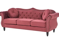 Beliani Samettinen 3-Istuttava Punainen Sohva Skien Clearance