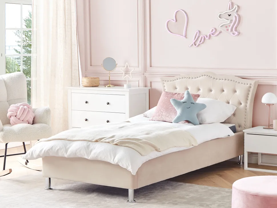 Beliani Sanky Sametti Säilytystila Beige 90 X 200 Cm Metz Outlet