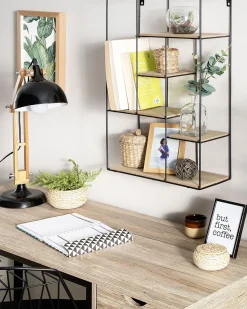 Beliani Seinahylly Metalli 5 Hyllya Musta/Vaalea Puu Laurel Hot