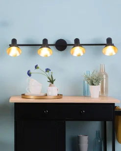 Beliani Seinavalaisin 4 Polttimoa Metalli Musta/Kulta Mersey Hot