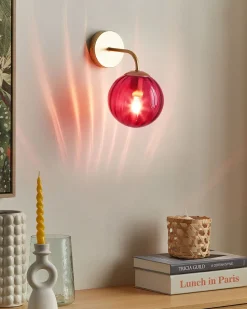 Beliani Seinavalaisin Lasi Viininpunainen Boomi Flash Sale