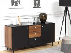 Beliani Senkki 3 Laatikkoa 2 Ovea Musta/Tumma Puu Kuro New