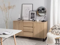 Beliani Senkki 3 Laatikkoa 2 Ovea Vaalea Puu Elda Flash Sale