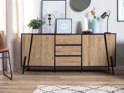 Beliani Senkki 3 Laatikkoa 2 Ovea Vaalea Puu/Musta Blackpool Discount