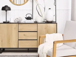 Beliani Senkki 3 Laatikkoa 2 Ovea Vaalea Puu/Musta Elda Cheap