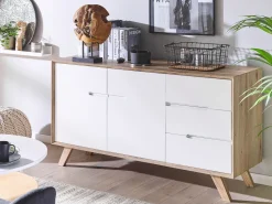 Beliani Senkki 3 Laatikkoa 2 Ovea Vaalea Puu/Valkoinen Forester Store