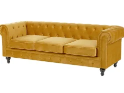 Beliani Sinapinkeltainen Samettiverhoiltu Sohvaryhma Chesterfield Hot