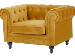 Beliani Sinapinkeltainen Samettiverhoiltu Sohvaryhma Chesterfield Hot