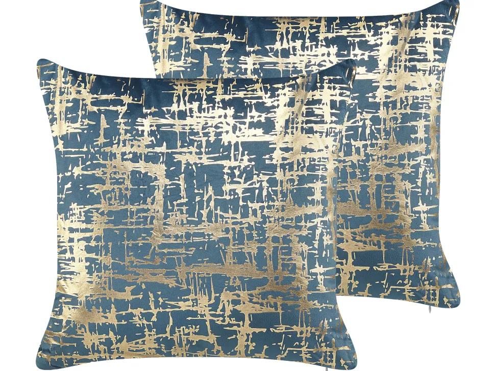 Beliani Sininen Koristetyynysetti Kultaisella Kuviolla 2 Kpl 45 X 45 Cm Gardenia Sale