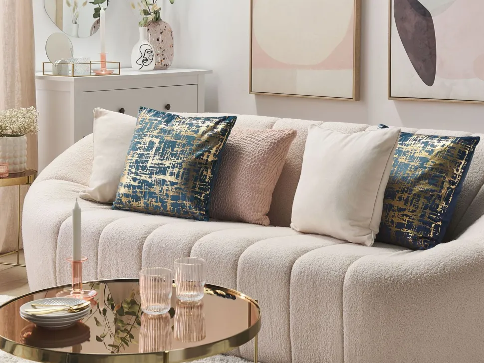 Beliani Sininen Koristetyynysetti Kultaisella Kuviolla 2 Kpl 45 X 45 Cm Gardenia Sale