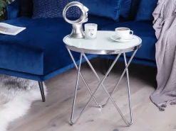 Beliani Sivupoyta Lasitasolla Metalli Valkoinen/Hopea Meridian Ii Best