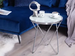 Beliani Sivupoyta Metalli Marmorikuvio Valkoinen/Hopea Meridian Ii Online