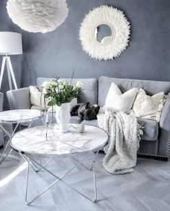 Beliani Sivupoyta Metalli Marmorikuvio Valkoinen/Hopea Meridian Ii Online