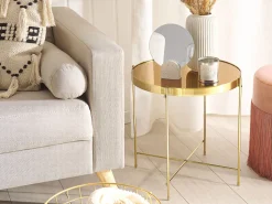 Beliani Sivupoyta Peililasitasolla Rauta Kulta Lucea Hot