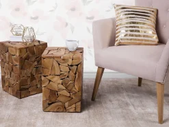 Beliani Sivupoyta Tiikki Vaalea Puu Nelson Clearance