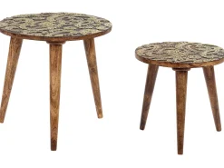 Beliani Sivupoytasetti Mangopuu Tumma Puu/Kulta 2 Kpl Chanpi Sale