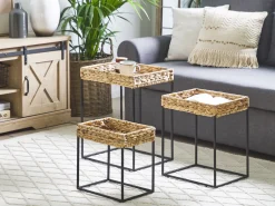 Beliani Sivupoytasetti Vesihyasintti Luonnonvari/Musta 3 Kpl Hawi Sale