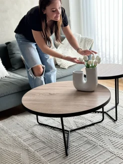 Beliani Sohvapoyta Iso Ja Keskikokoinen Vaalea Puu/Musta 2 Kpl Melody Discount