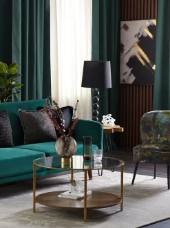 Beliani Sohvapoyta Lasitasolla Kulta/Tumma Puu Libby Cheap