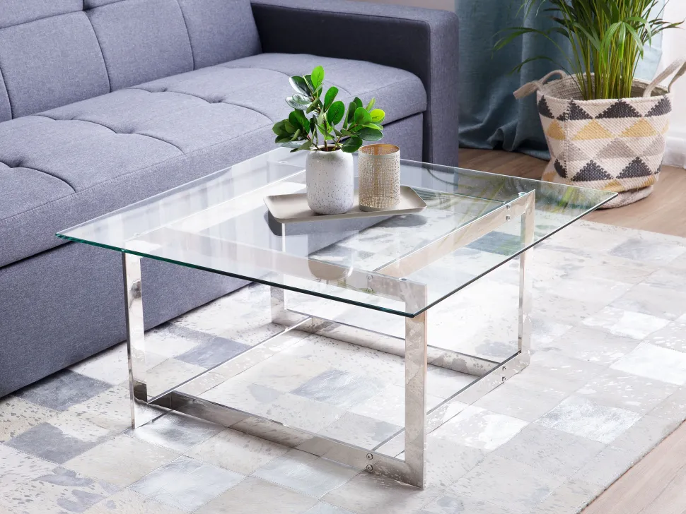 Beliani Sohvapoyta Lasitasolla Metalli Hopea Crystal Online