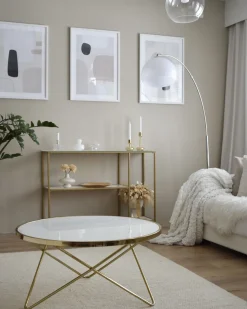 Beliani Sohvapoyta Lasitasolla Metalli Valkoinen/Kulta Meridian Ii Hot