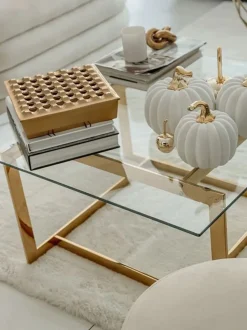 Beliani Sohvapoyta Lasitasolla Metalli Kulta Crystal Outlet